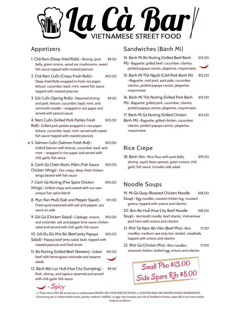 La Cà Bar Menu - Image 1